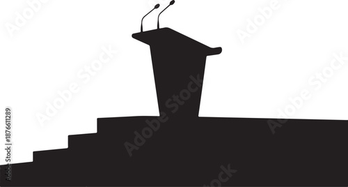 Black podium with microphones on a stage silhouette
