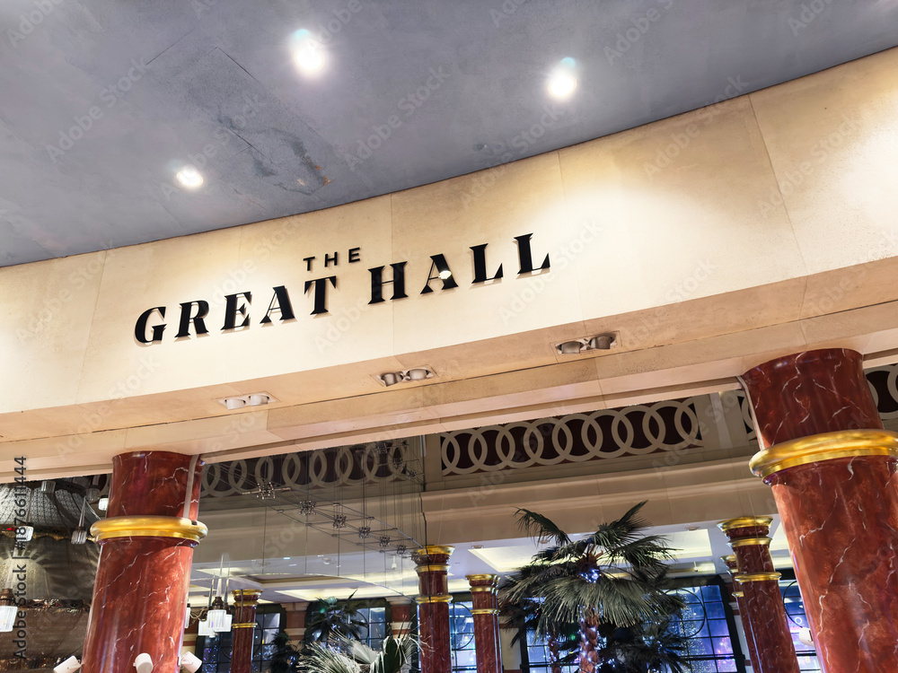 Fototapeta premium The Great Hall interior with marble columns in Manchester UK lobby area