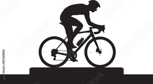 Black silhouette of cyclist riding a road bike on a white background