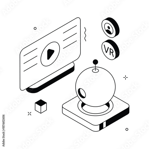 An isometric illustration featuring virtual robot and ai assistant