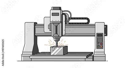 CNC Milling Machine Cutting Metal Block.