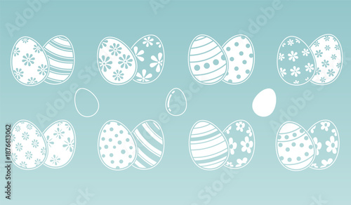 Vector illustration of easter eggs with various colors and pattern design isolated on soft blue background