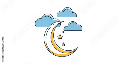 Crescent Moon with Stars and Clouds.