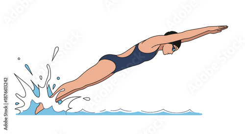 Female Swimmer Diving into the Water.