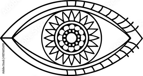 Decorative eye illustration with intricate mandala iris and geometric patterns