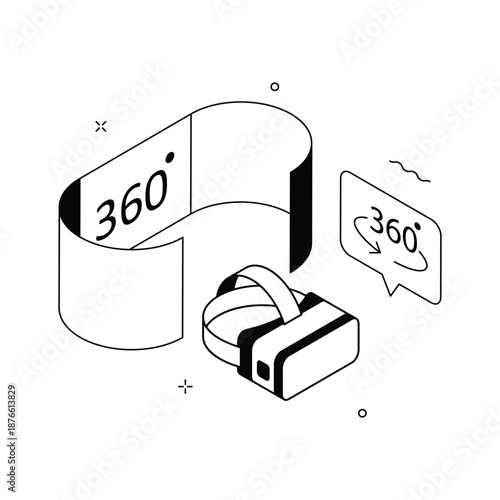 An amazing isometric illustration showcasing 360 degree immersive virtual view