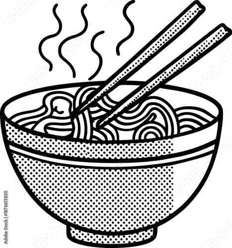 Hot steaming bowl of noodles with chopsticks cooking asian food meal