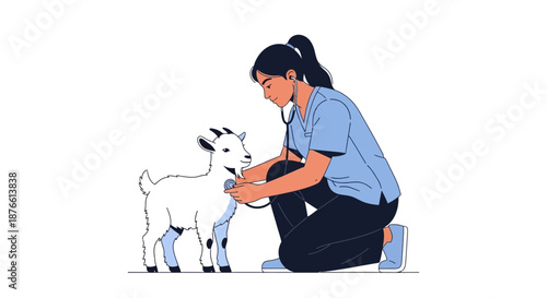 Veterinarian Examining a Young Goat.
