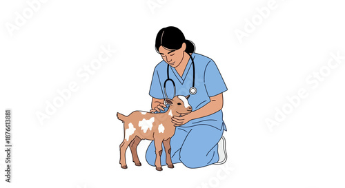 Veterinarian Examining a Young Goat.