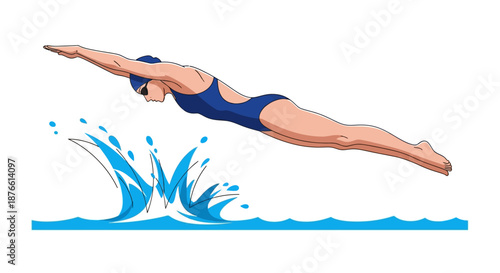 Woman Diving into Water Illustration.