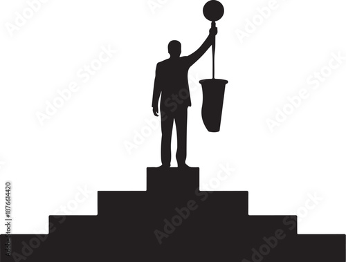 Silhouette of a man holding a lantern on a pedestal