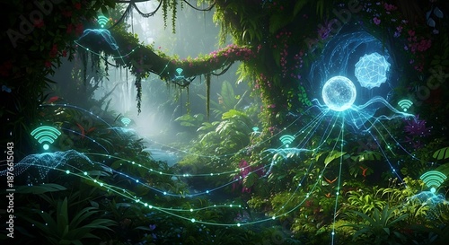 Connected Jungle - A Networked Ecosystem of Glowing Plants and Data Streams.