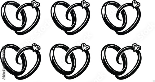  Set of 6 Interlocking Wedding and Engagement Ring Silhouettes for Valentine's Day 2026