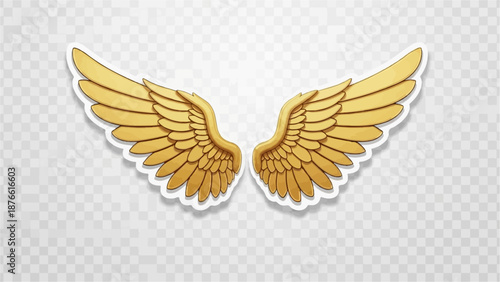 Golden, feathered wings spread wide with a subtle shadow on a transparent background