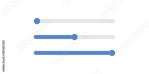 Colored range slider UI element showing minimum, middle and maximum range positions with rounded track and circular knob in flat solid style for apps, dashboards, settings and ux interfaces