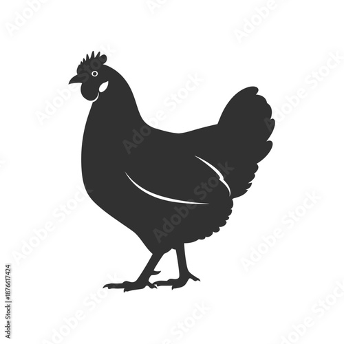 Black Silhouette of a Hen on White Background