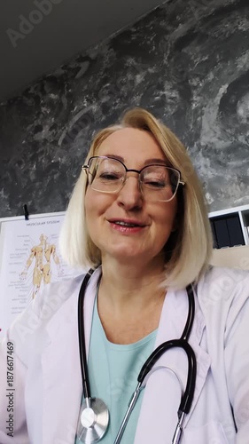 POV view of woman doctor conducting phone video consultation with patient
