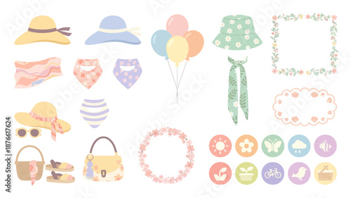 Colorful Summer Fashion Accessories Icons. Spring Vector Packs. EPS Editable