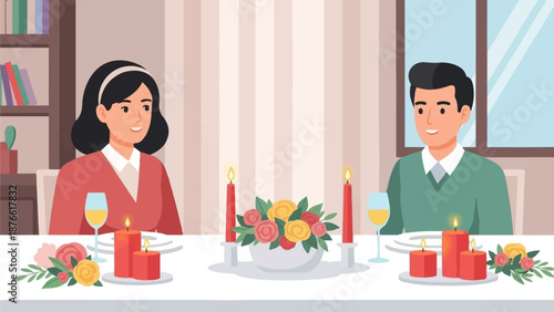 Couple enjoying a romantic candlelight dinner at home