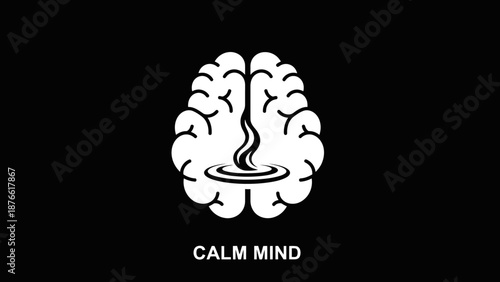 Calm Mind: Brain Icon with Water Ripple Effect, Serenity Concept