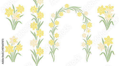 Daffodils in floral arch arrangement. Spring Vector Packs. EPS Editable