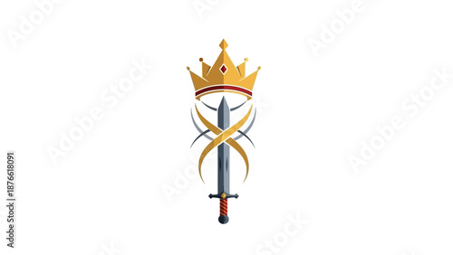 Vector illustration of a sword with a crown and curved blades on a white background, symbolizing power and strength in a regal, Indian-inspired design.