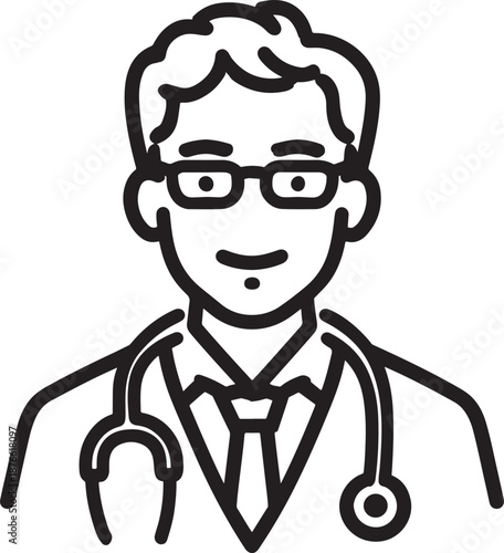 Medical doctor professional avatar icon wearing stethoscope and glasses for healthcare staff symbol.