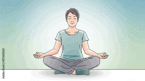A serene illustration of a person meditating in a peaceful environment