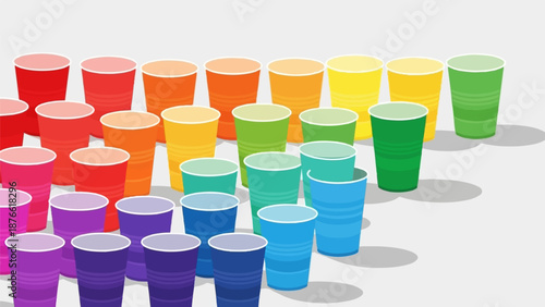 Colorful plastic cups arranged in a gradient pattern