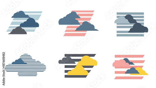 Cloud Icons Set, Flat Design, Weather Symbols, Minimalist Vector Graphics