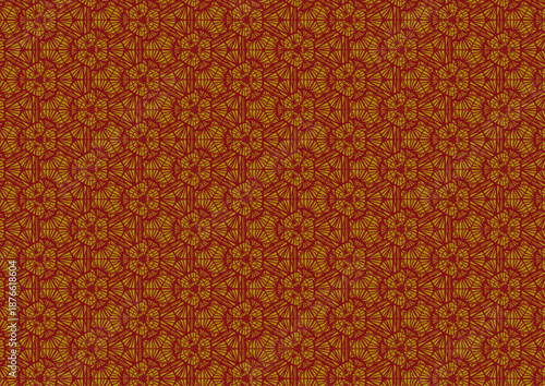 赤色の和風放射模様による幾何学シームレスパターン背景｜日本、伝統、装飾