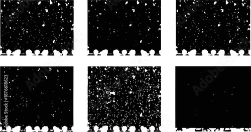 Black and white snow overlays for winter effects with falling snowflakes and flakes patterns