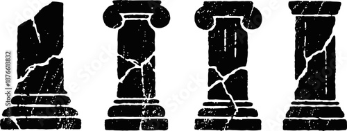 Cracked ancient stone columns set with distressed textures and weathered appearance