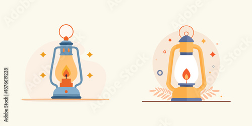 illustration of yoga lotus, islamic lamp, lantern.