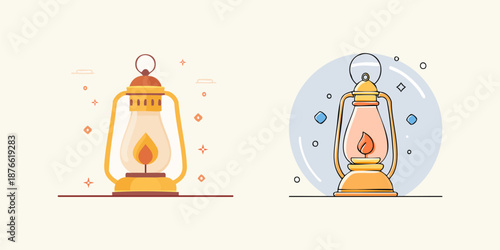 Simple vector icon illustration of a lantern and lamp in a clean cartoon silhouette style for design and business use