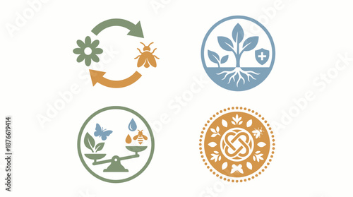 Eco friendly icons with plants and recycling. Spring Vector Packs. EPS Editable