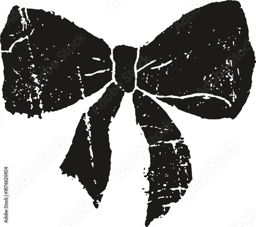 Vintage shabby chic bow with worn texture and distressed edges in black silhouette