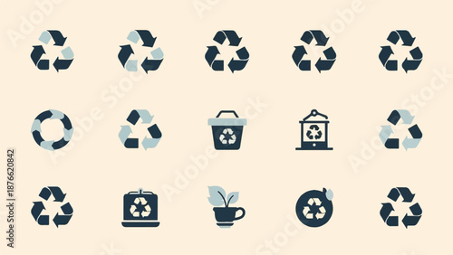 Collection of recycling and eco-friendly icons on a light background