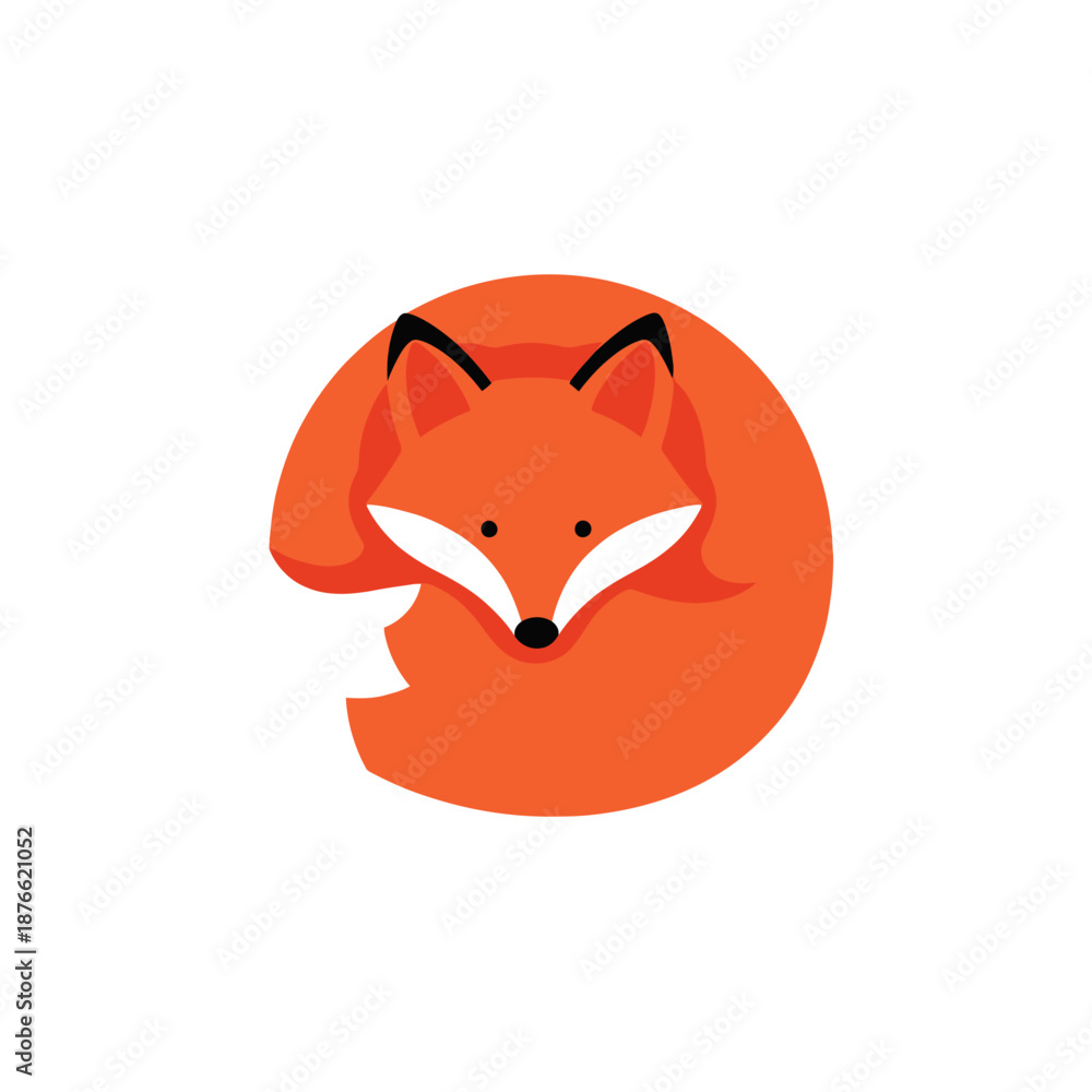Obraz premium Cute Cartoon Fox Curled Up, Flat Design, White Background