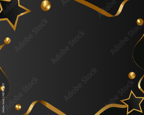 Golden stars and ribbons on dark background for luxury designs