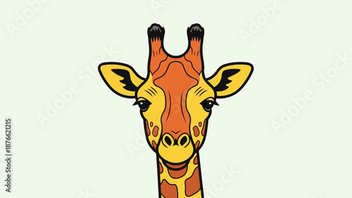 Cute Giraffe Portrait, African Wildlife Animal Head, Cartoon Style