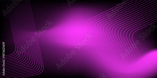 Neon purple glowing techno lines, hi-tech futuristic abstract background template with square shapes