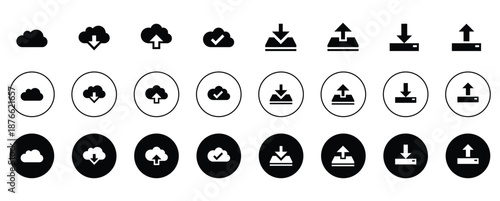 Cloud Computing and Data Transfer Icons Set Upload Download Sync and Storage Symbols.