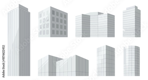 Abstract urban buildings collection against black background