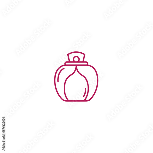 Elegant perfume bottle icon, minimalist line art, beauty and fragrance concept, isolated on white.