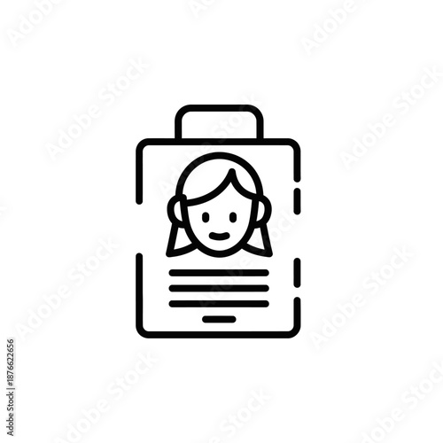 Employee ID Badge Icon, Identification Card with Person Photo and Text, Vector Illustration