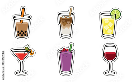 Assorted beverage illustrations refreshing drinks collection