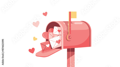 Pink mailbox full of romantic love letters and sweet heart envelopes representing heartfelt communication perfect for Valentines Day greeting designs