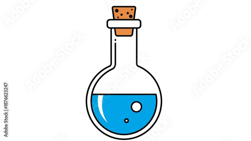 Glass Flask with Blue Liquid and Bubbles, Scientific Experiment Concept