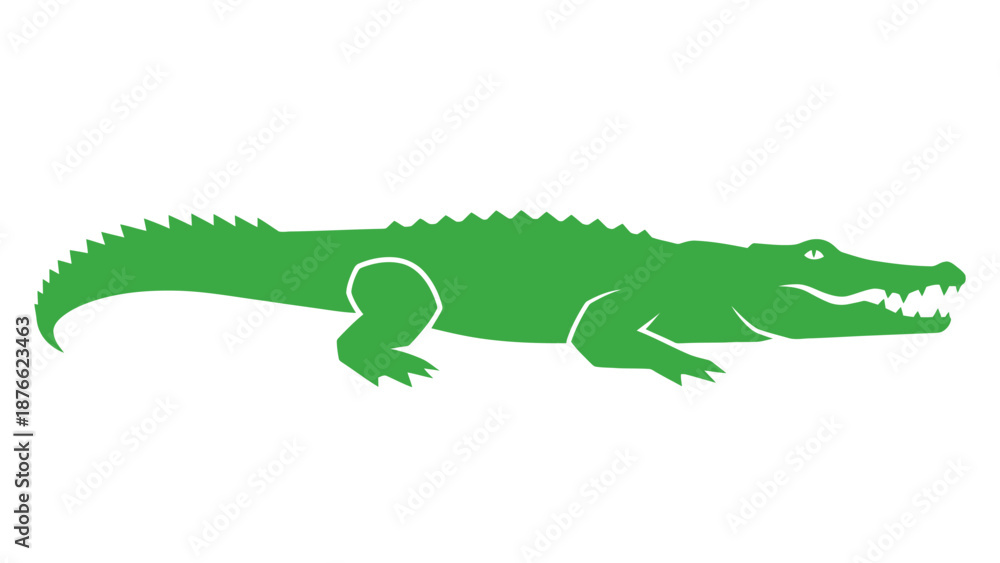 Fototapeta premium Green Alligator Silhouette Isolated on White Background